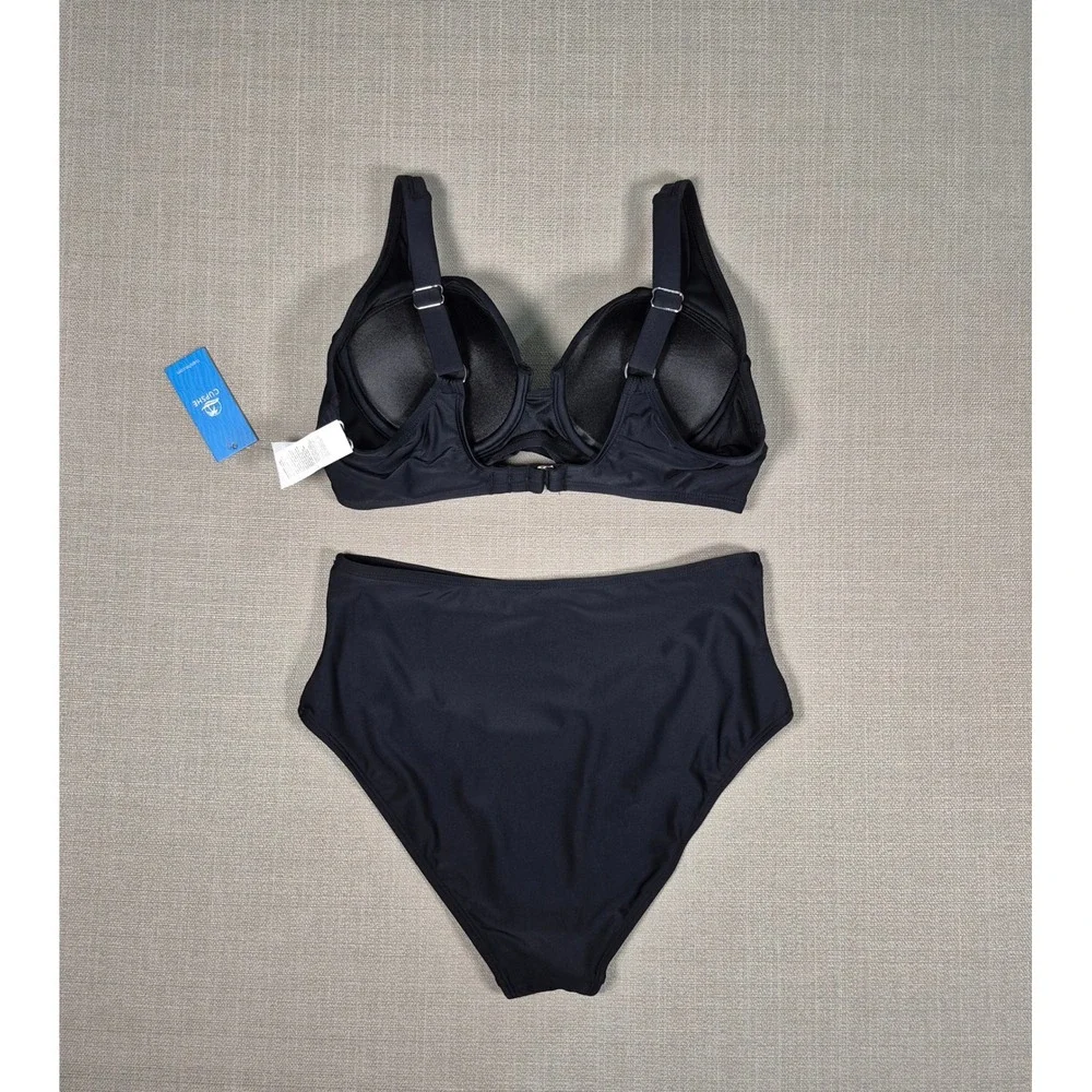 Cupshe‎ Womens Black Underwire High Waisted Ruched Bikini Set Size M New NWT